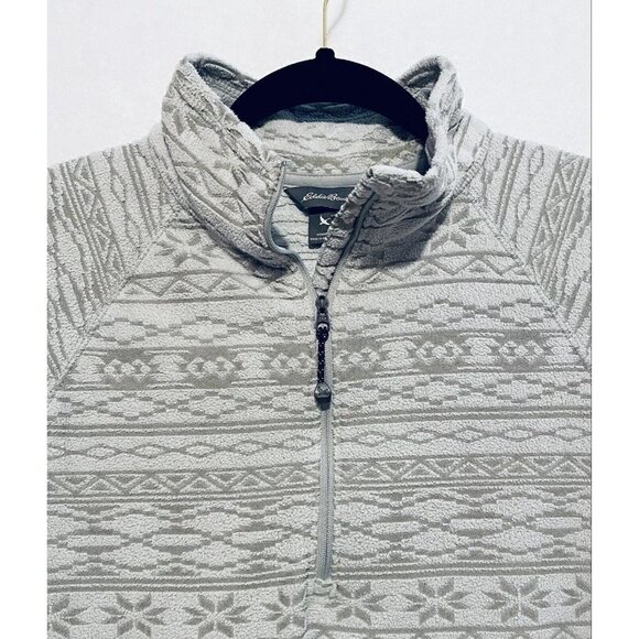 Eddie Bauer Womens Fair Isle 1/4 Zip Pullover Fleece Lightweight Jacket Gray M - Picture 3 of 6